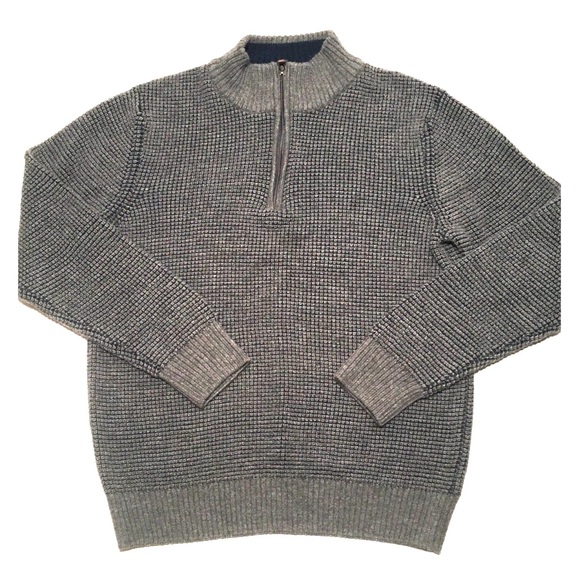Luca Nobili Sweaters - Luca Nobili Knitted Zip Up Sweater High Neck Gray Navy Wool